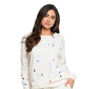 Women Long Sleeve Paint Splatter Sweater
